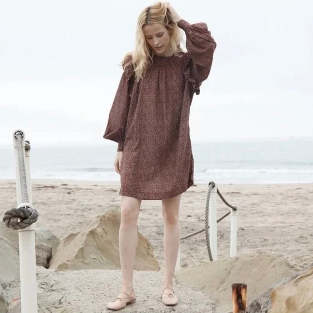 Doen Oliver Mini Dress - Rust Ditzy Floral - Red Brown - Boho - Peasant - Size S